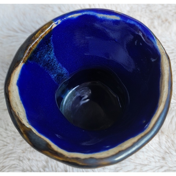Brown metallic and blue handmade ceramic cup - Picture 8 of 13